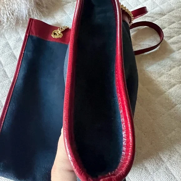 GUCCI Red Leather & Navy Suede Chain Strap Tote Bag. EUC!!!! No callouts!! - Picture 8 of 16